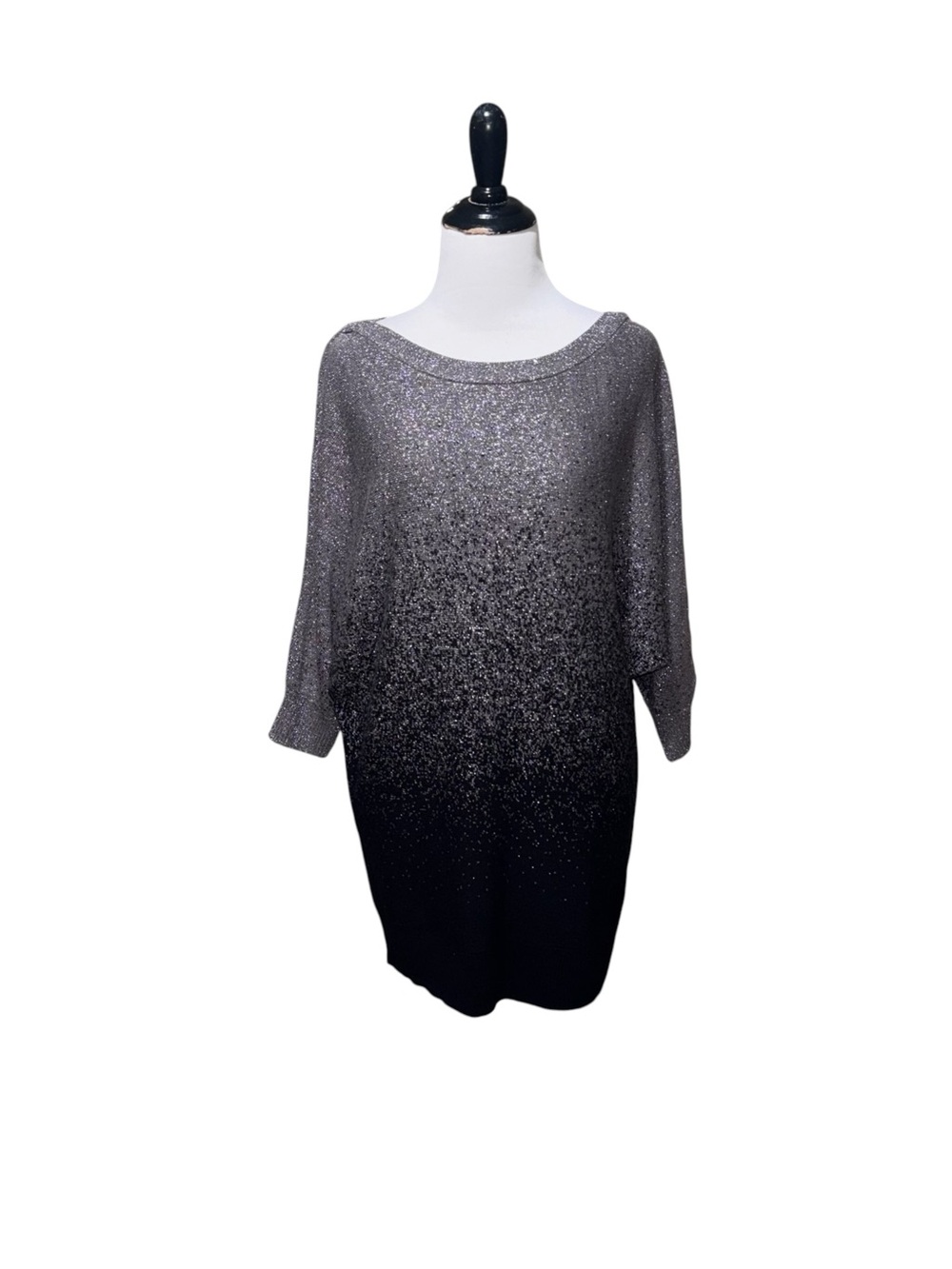 Alyx Women's Size 1X Knit Sweater Ombre Metallic Thread 3/4 Sleeves Gray Black